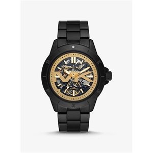 Michael Kors Bayville Black-Tone And Silicone Skeleton Watch