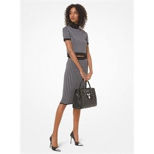 MICHAEL Michael Kors Check Viscose And Nylon Cropped Mock Neck Sweater