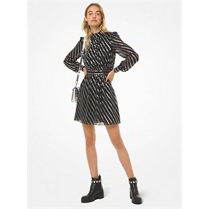 MICHAEL Michael Kors Metallic Stripe Silk Jacquard Dress
