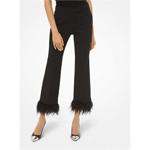 MICHAEL Michael Kors Stretch-Crepe Feather-Trim Cropped Pants