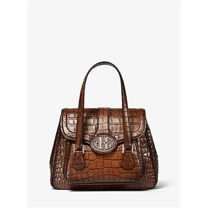 Michael Kors Collection Monogramme Burnished Crocodile-Embossed Leather Satchel