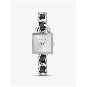 Michael Kors Mk Chain Link Silver-Tone And Leather Watch