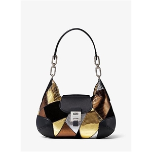 Michael Kors Bancroft Medium Patchwork Metallic Snakeskin Convertible Shoulder Bag