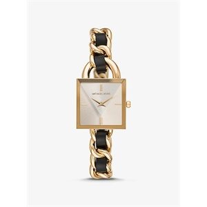 Michael Kors Mk Chain Link Gold-Tone And Leather Watch