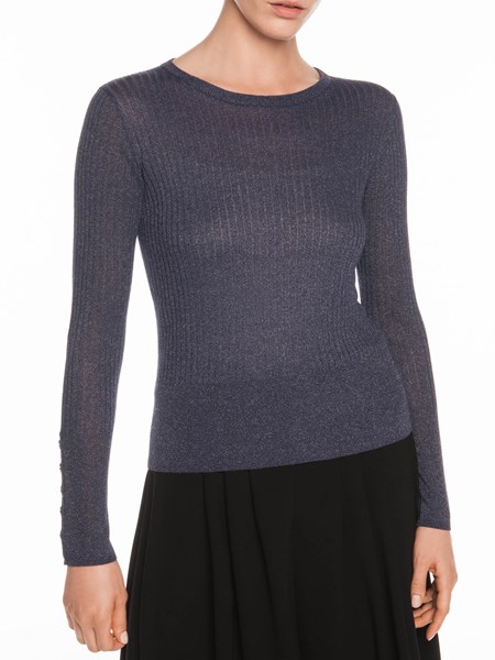 Veronika Maine Ladies Button Sleeve Rib Knit Blue