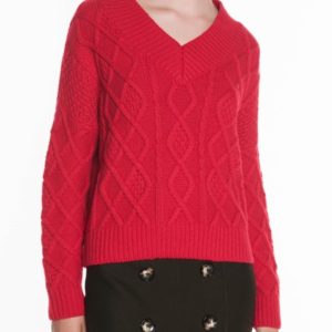 Veronika Maine Ladies Chunky Rib & Cable Sweater Red