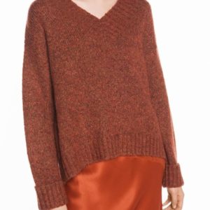 Veronika Maine Ladies Chunky V Neck Sweater Rust