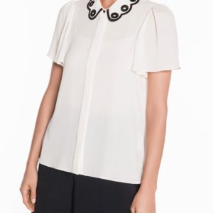 Veronika Maine Ladies Crinkle Georgette Scallop Blouse Antique