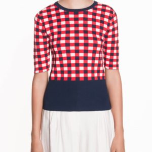 Veronika Maine Ladies Check Jacquard Knit Ink
