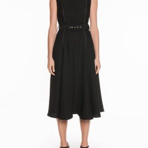 Veronika Maine Crepe Belted Flared Dress Black