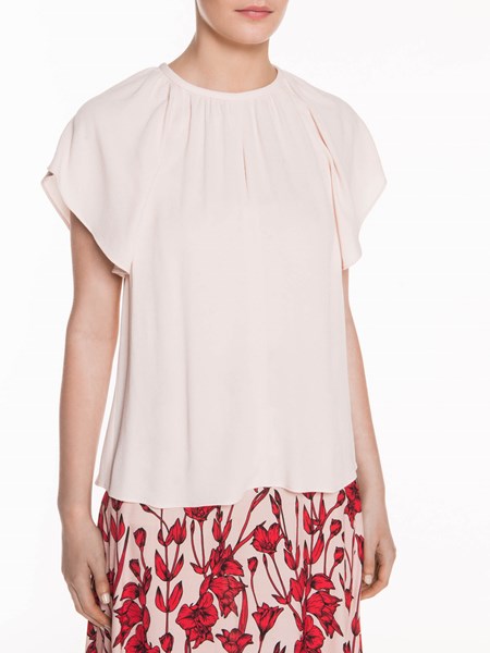 Veronika Maine Ladies Crepe Fluted Sleeve Top Pink Shell