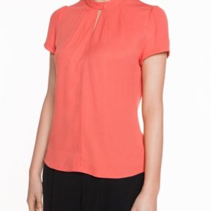 Veronika Maine Ladies Crepe Tucked Collar Top Coral