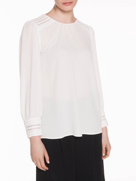 Veronika Maine Ladies Crinkle Georgette Embroidered Top Ivory