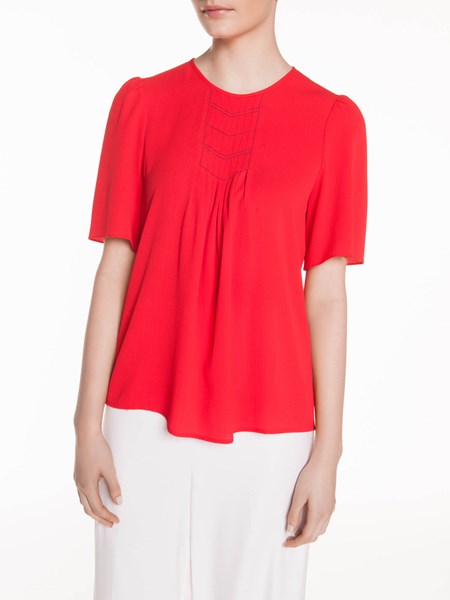 Veronika Maine Ladies Crinkle Georgette Tuck Front Top Red
