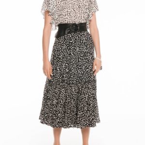 Veronika Maine Dalmatian Spot Georgette Skirt Black
