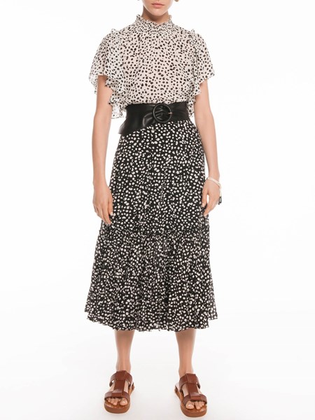 Veronika Maine Dalmatian Spot Georgette Skirt Black