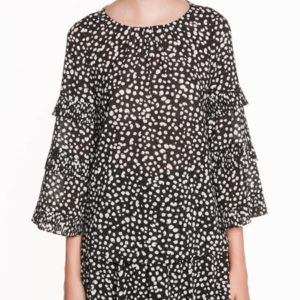Veronika Maine Ladies Dalmatian Spot Pleated Top Black