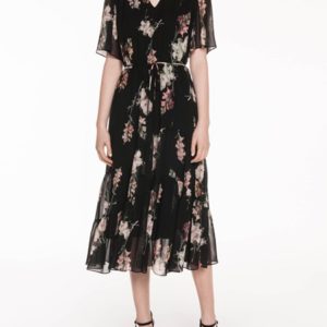 Veronika Maine Digital Blossoms Midi Dress Black