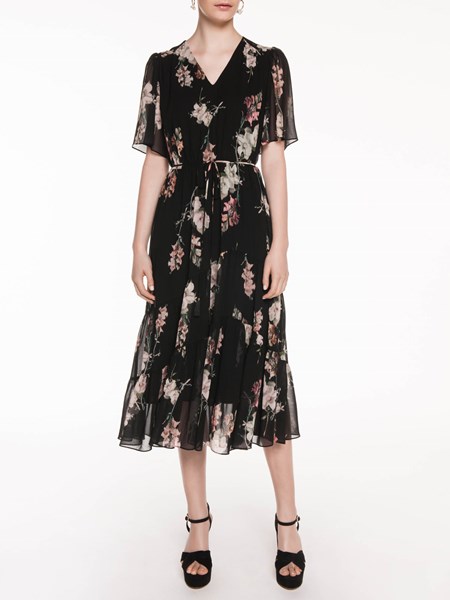 Veronika Maine Digital Blossoms Midi Dress Black