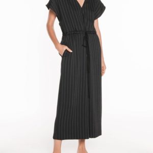 Veronika Maine Ladies Double Stripe V Neck Jumpsuit Black
