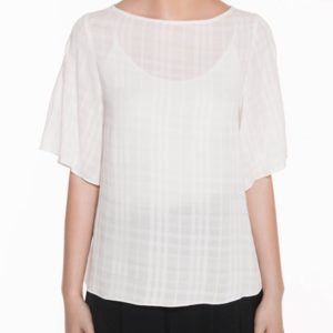 Veronika Maine Ladies Drapey Check Tuck Sleeve Top Ivory