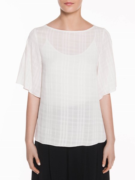 Veronika Maine Ladies Drapey Check Tuck Sleeve Top Ivory