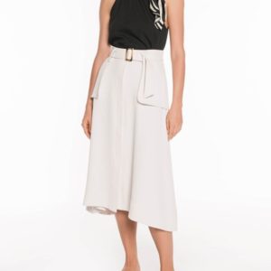 Veronika Maine Drapey Dobby Midi Skirt Vanilla
