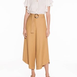Veronika Maine Ladies Drapey Weave Belted Culottes Camel