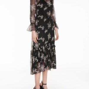 Veronika Maine Embroidered Floral Midi Dress Black