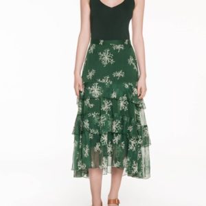 Veronika Maine Embroidered Floral Midi Skirt Leaf