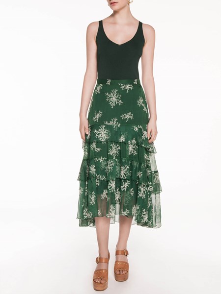 Veronika Maine Embroidered Floral Midi Skirt Leaf