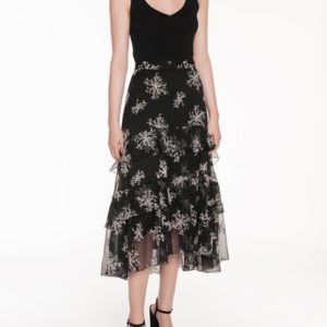 Veronika Maine Embroidered Floral Midi Skirt Black