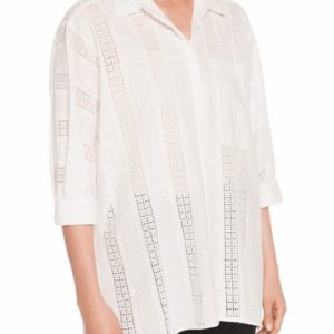 Veronika Maine Ladies Embroidered Cotton Trapeze Shirt Ivory