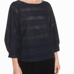 Veronika Maine Ladies Embroidered Tuck Sleeve Top Ink