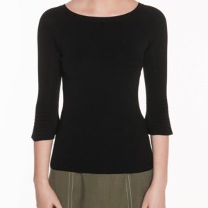 Veronika Maine Ladies Flared Sleeve Boat Neck Knit Black