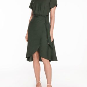 Veronika Maine Fluid Texture Wrap Hem Dress Moss
