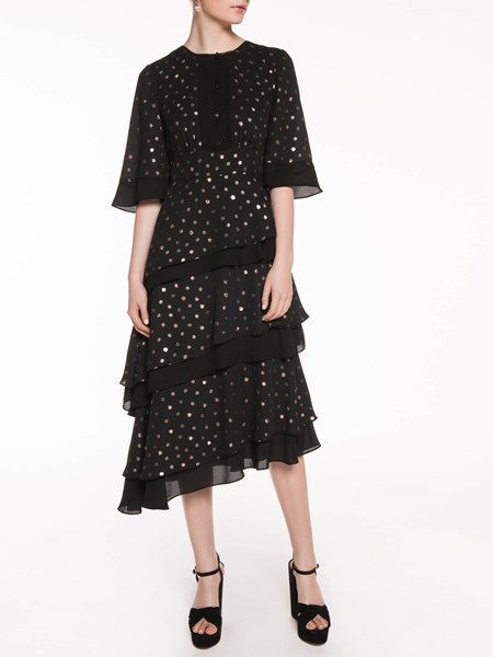 Veronika Maine Foil Spot Tiered Dress Black