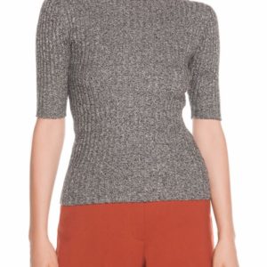 Veronika Maine Ladies Funnel Neck Rib Knit Black/White