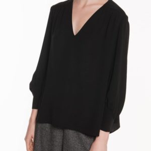 Veronika Maine Ladies Georgette Gathered Blouse Black