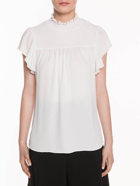 Veronika Maine Ladies Georgette Shirred Top Ivory