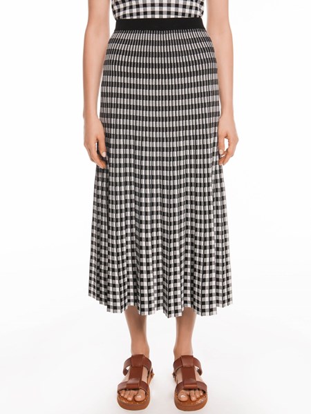 Veronika Maine Gingham Knit Pleated Skirt Black/White
