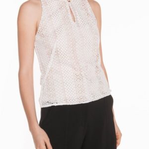 Veronika Maine Ladies Lace Keyhole Top Ivory