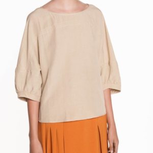 Veronika Maine Ladies Linen Mix Blouson Sleeve Top Stone
