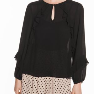 Veronika Maine Ladies Light Crepe Frill Top Black