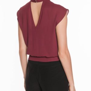 Veronika Maine Ladies Light Georgette Cropped Blouse Burgundy