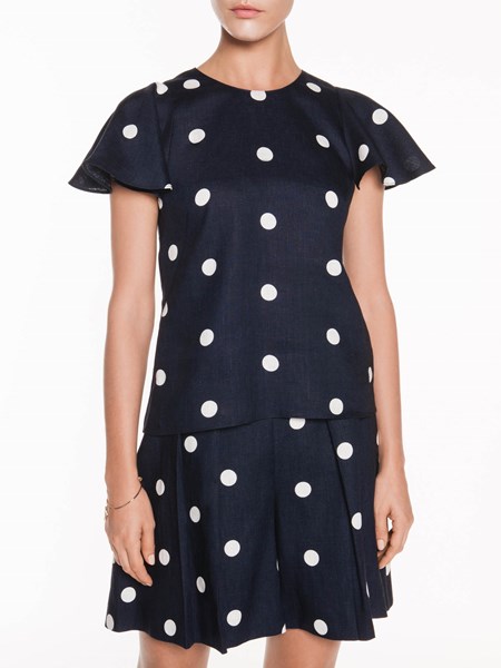 Veronika Maine Ladies Linen Spot Ruffle Sleeve Top Ink