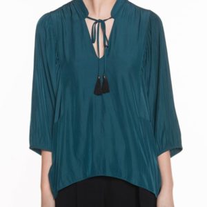 Veronika Maine Ladies Matte Sateen Tassel Blouse Teal