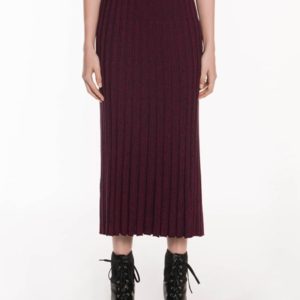 Veronika Maine Mixed Colour Ribbed Skirt Burgundy