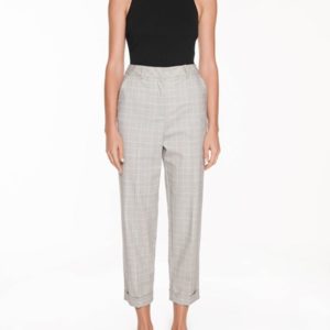 Veronika Maine Ladies Multi Check Slim Crop Pant Grey