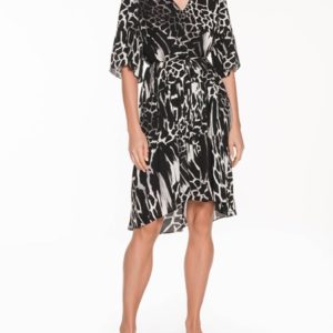 Veronika Maine Monochromatic Animal Trapeze Dress Black